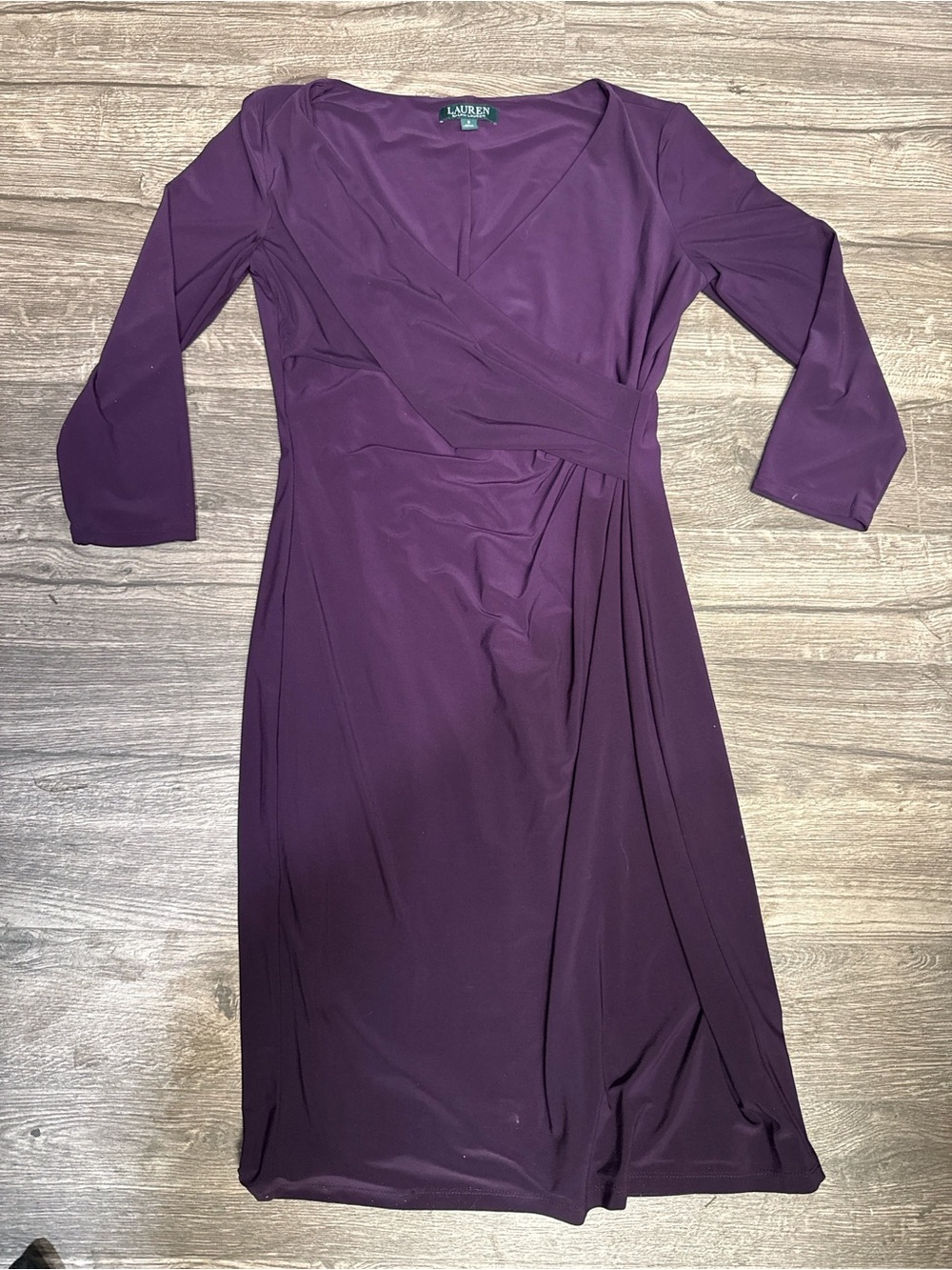 Ralph Lauren Plum Wrap-Style Midi Dress - Picture 2 of 6